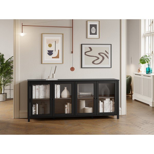 Czarna witryna z litego drewna sosnowego 186x80x40 cm Alessandra – Marckeric-image-1