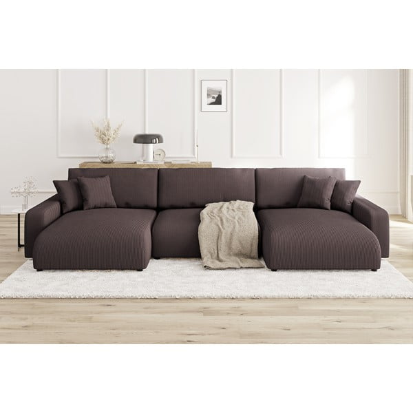 Brązowy sztruksowy rozkładany narożnik ze schowkiem Sara – Ropez-image-1