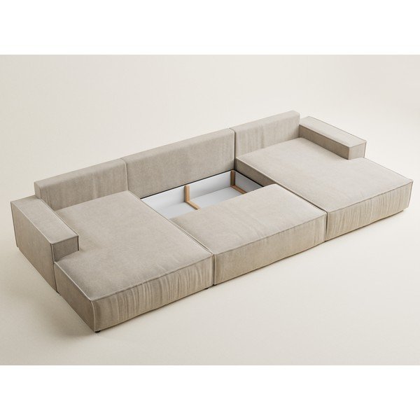 Beżowy rozkładany/ze schowkiem narożnik z tkaniny szenilowej (w kształcie litery U) Kyoto – Maison de Rêve-image-4