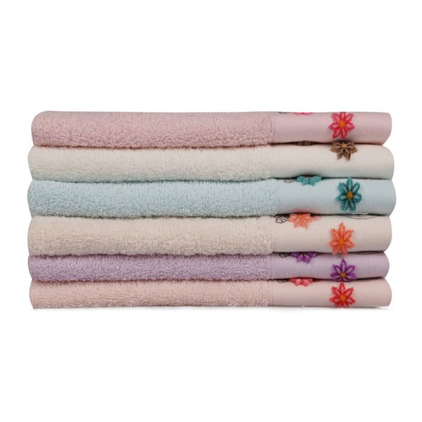Zestaw 6 kolorowych ręczników z czystej bawełny Madame Coco Blueberry, 30x50 cm