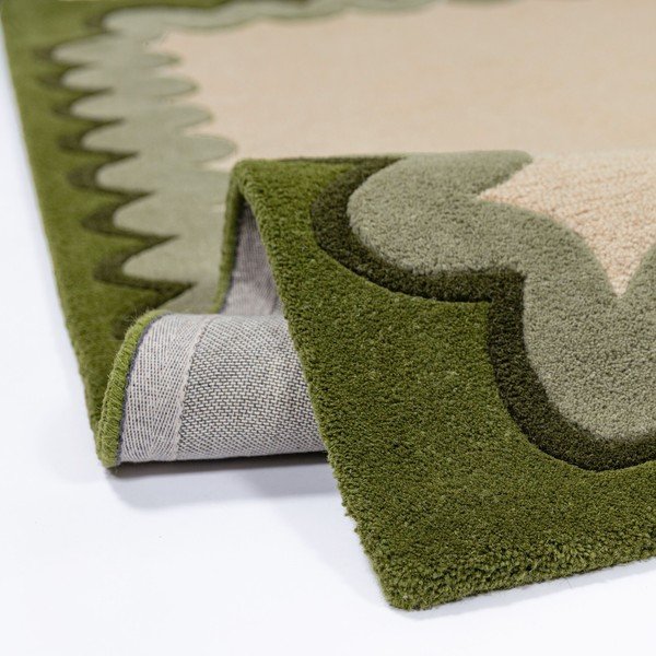 Zielony/w naturalnym kolorze wełniany chodnik tkany ręcznie 80x230 cm Wiggle Wool – Flair Rugs-image-3