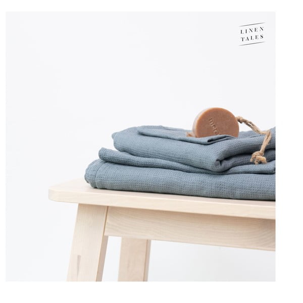 Niebieski lniany ręcznik 30x30 cm – Linen Tales-image-3