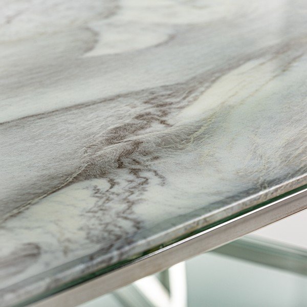 Stolik w biało-srebrnym kolorze z blatem w dekorze marmuru 60x120 cm Altiplano – Burkina-image-1