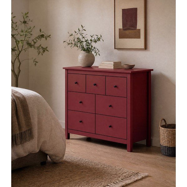 Czerwona niska komoda z drewna sosnowego 110x80 cm Misti – Marckeric-image-1