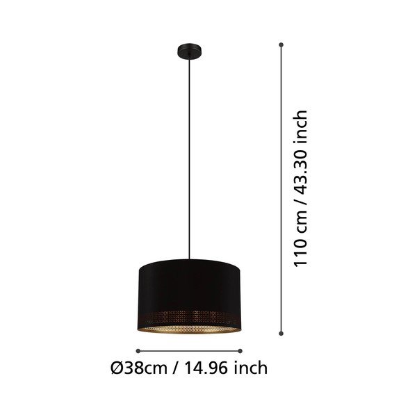 Czarna lampa wisząca z tekstylnym kloszem ø 38 cm ESTEPERRA – EGLO-image-2