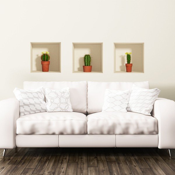Zestaw 3 naklejek na ścianę 3D Ambiance Cactus-image-1