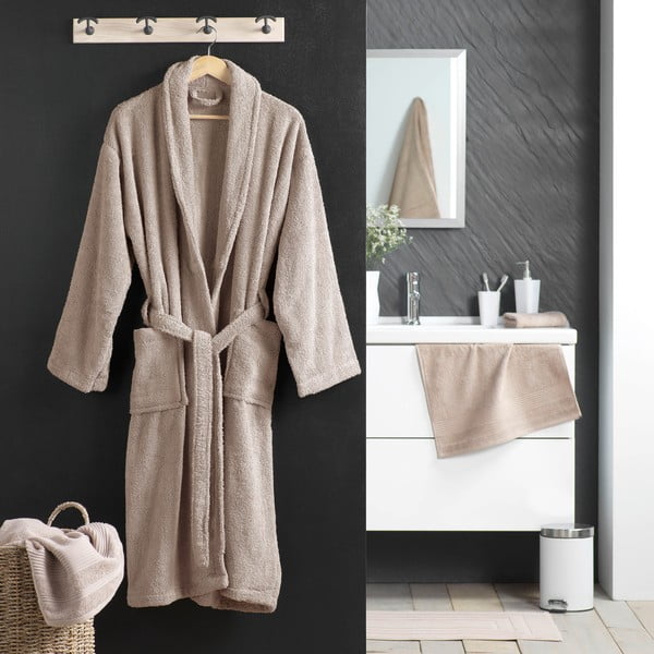 Jasnobrązowy bawełniany szlafrok w rozmiarze M Tendresse – douceur d'intérieur-image-1