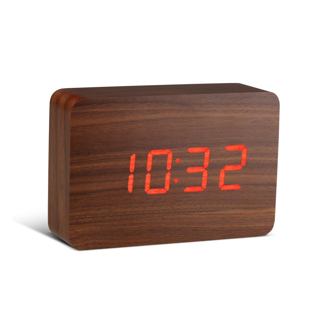 Ciemnobrązowy budzik z czerwonym wyświetlaczem LED Gingko Brick Click Clock