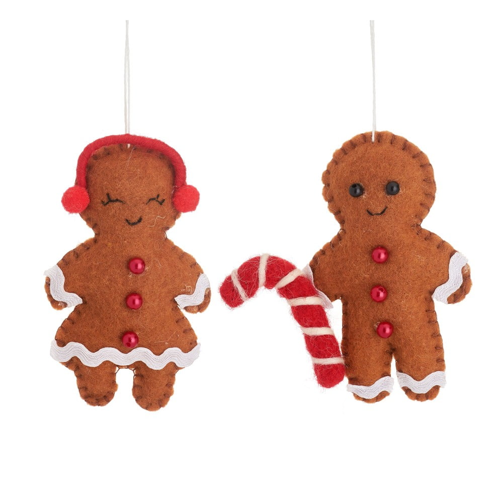 Tekstylne ozdoby świąteczne wykonane ręcznie zestaw 2 szt. 10 cm Gingerbread Couple – Sass & Belle