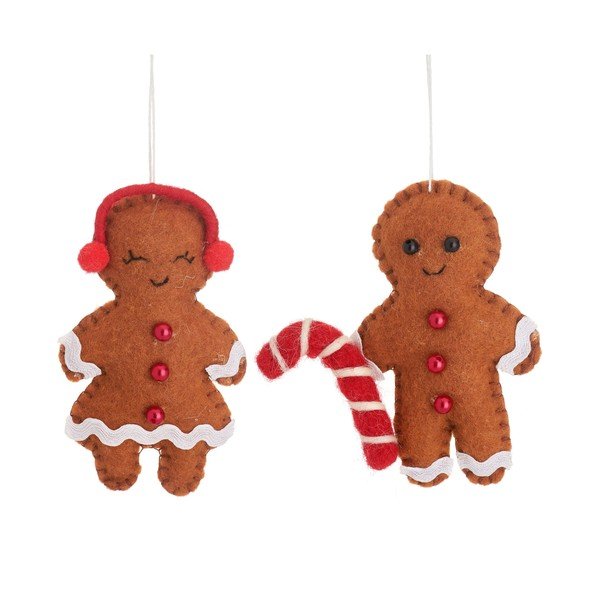 Tekstylne ozdoby świąteczne zestaw 2 szt. wykonane ręcznie 6,5 cm Gingerbread Couple – Sass & Belle