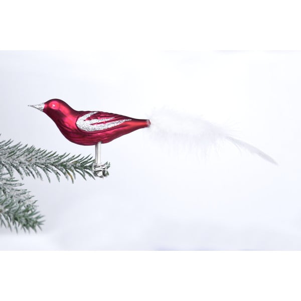 Zestaw 3 szklanych czerwonych ozdób świątecznych w kształcie ptaka Ego Dekor