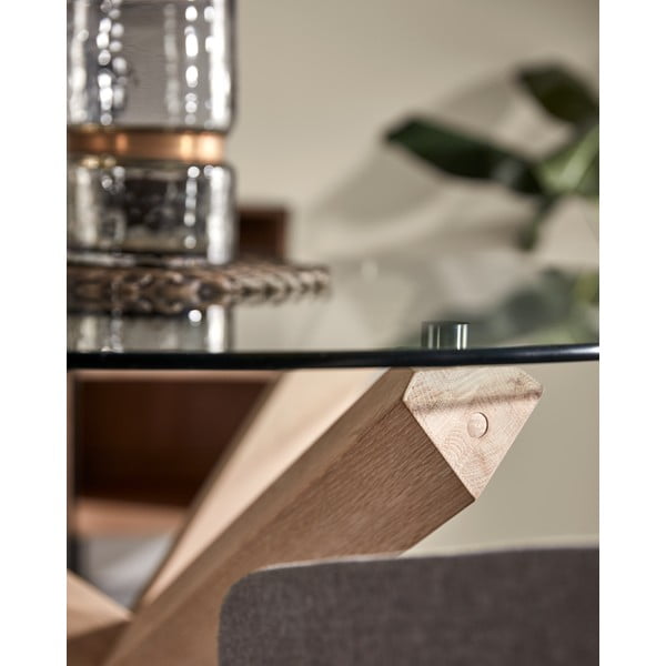 Dębowy stół do jadalni ze szklanym blatem Kave Home Nori, ø 120 cm-image-3