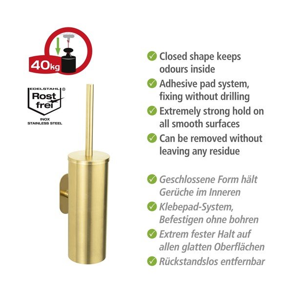 Złota samoprzylepna szczotka do WC ze stali nierdzewnej Orea Gold – Wenko-image-3