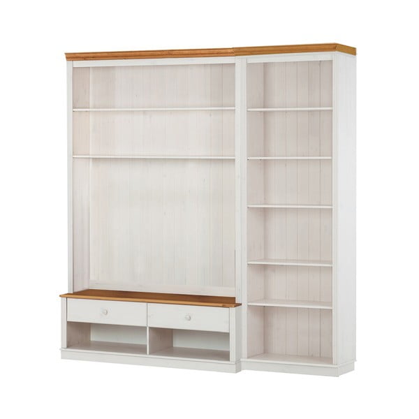 Biały zestaw pod TV z litego drewna sosnowego 214x223 cm Anita – Støraa-image-1
