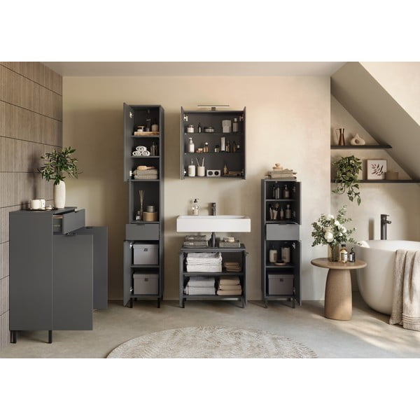 Antracytowa wysoka wąska szafka łazienkowa 30x120 cm Arcena – Germania-image-4