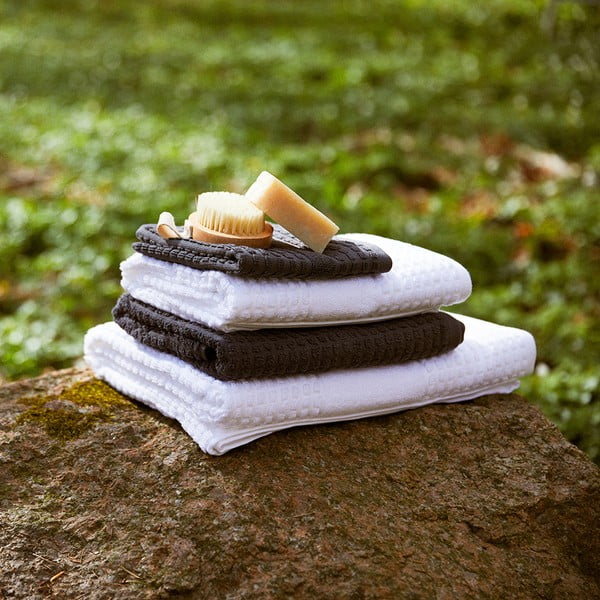 Ciemnoszary ręcznik z bawełny organicznej frotte 30x30 cm Check – JUNA-image-2