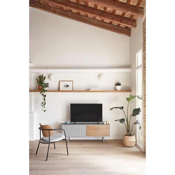 Szaro-naturalna szafka pod TV w dekorze dębu 140x52 cm Sierra – Teulat-image-1