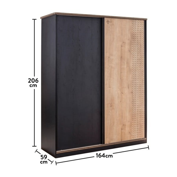 Czarna szafa z drzwiami w naturalnym kolorze Black Sliding Wardrobe-image-3