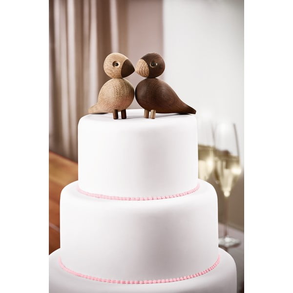 Zestaw 2 figurek z litego drewna dębowego Kay Bojesen Denmark Lovebirds-image-1