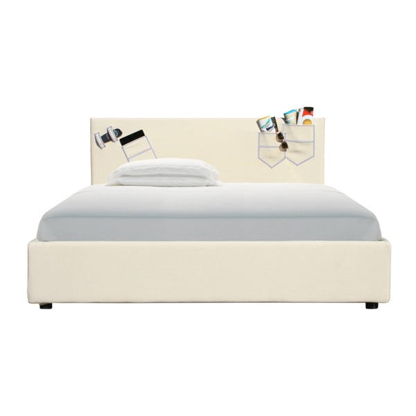 Beżowe łóżko dwuosobowe ze schowkiem i materacem 13Casa Task, 160x200 cm