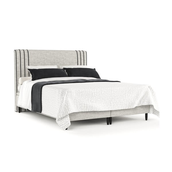 Jasnoszare tapicerowane łóżko dwuosobowe ze schowkiem 180x200 cm Musca – Maison de Rêve-image-2