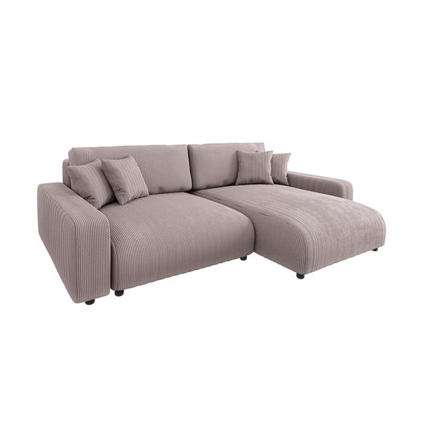 Jasnoróżowy sztruksowy rozkładany narożnik (strona zmienna) Sara – Ropez