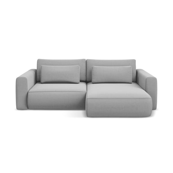 Jasnoszary aksamitny rozkładany/ze schowkiem narożnik (prawostronny/z szezlongiem) Kapua – Makamii