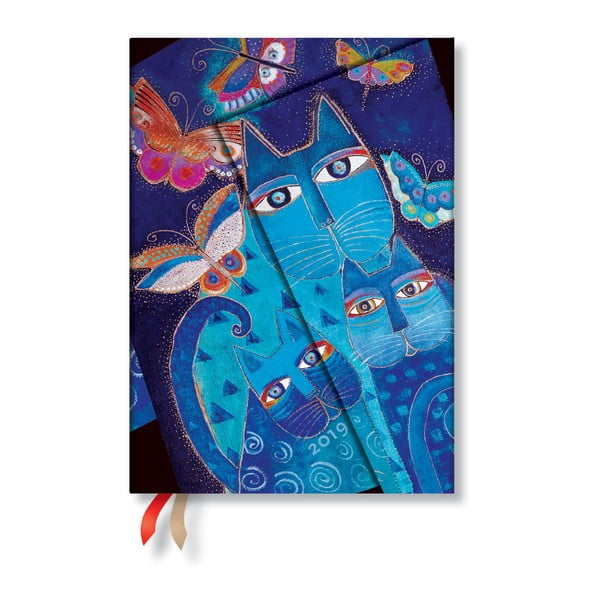 Kalendarz na 2019 rok Paperblanks Blue Cats & Butterflies Horizontal, 13x18 cm