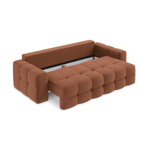 Rozkładana sofa z materiału bouclé w kolorze terakoty 255 cm Milu – Makamii-image-4