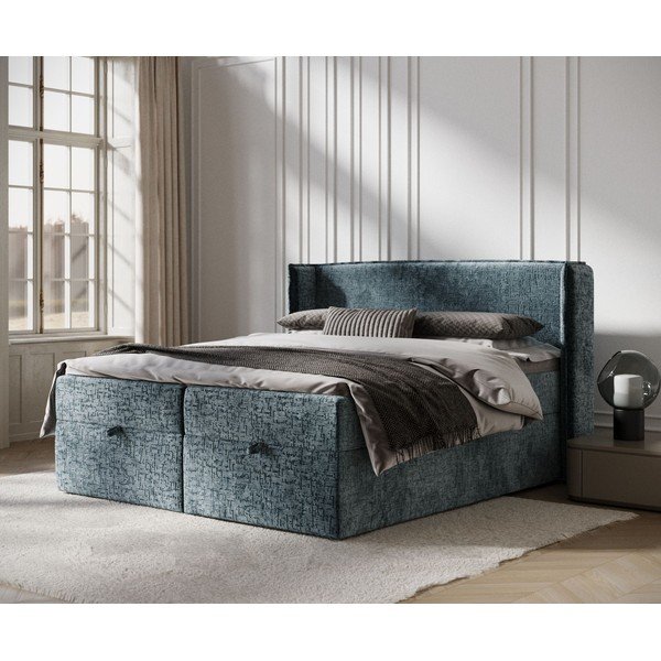 Niebieskie łóżko boxspring ze schowkiem 180x200 cm Passion – Maison de Rêve-image-1