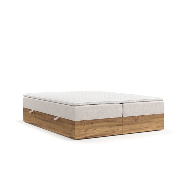Jasnobrązowo-naturalne łóżko boxspring ze schowkiem 200x200 cm Faro – Maison de Rêve