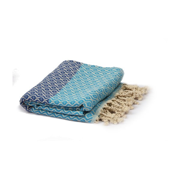 Turkusowo-niebieski ręcznik hammam Spa Time Dot, 95x180 cm