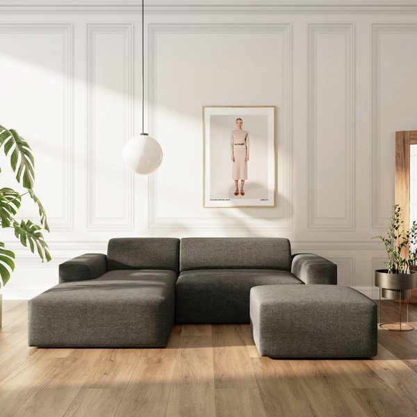 Antracytowy rozkładany narożnik ze schowkiem (lewostronny/z szezlongiem) Villet – Rodier-image-1