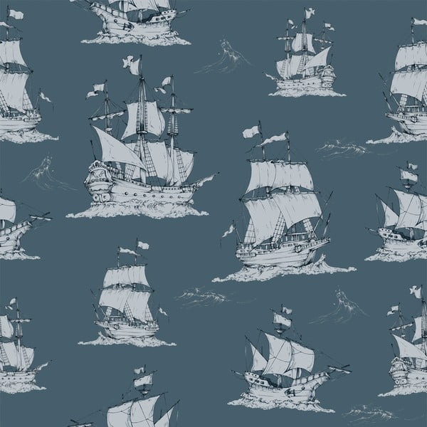 Dziecięca tapeta Dekornik Navy Blue Ships, 100x280 cm