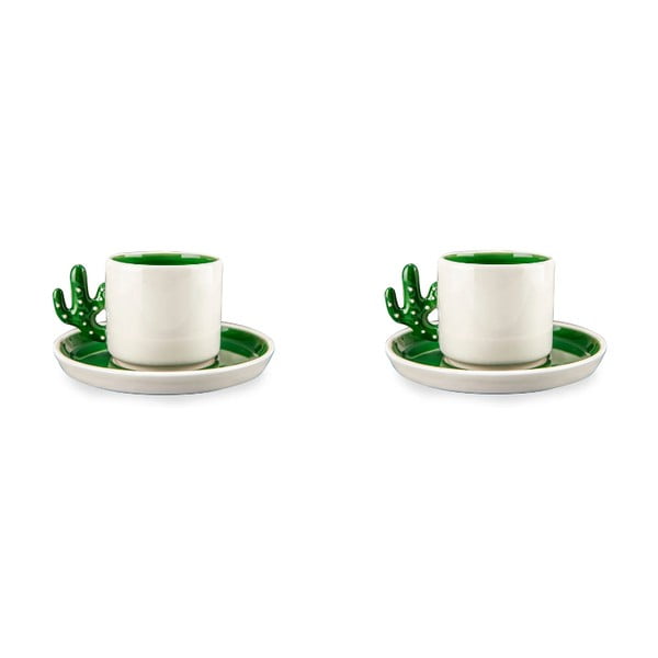 Biało-zielone ceramiczne filiżanki zestaw 2 szt. 0.18 l – Hermia