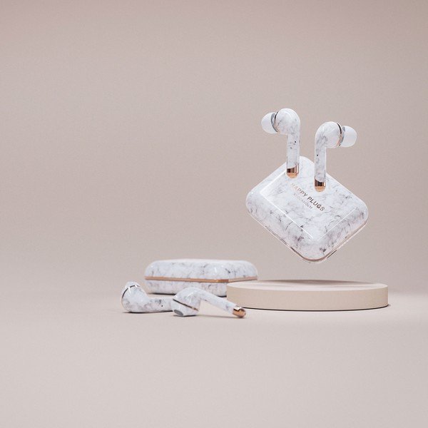 Bezprzewodowe słuchawki w kolorze białego marmuru Happy Plugs Air 1 Plus In-Ear-image-4