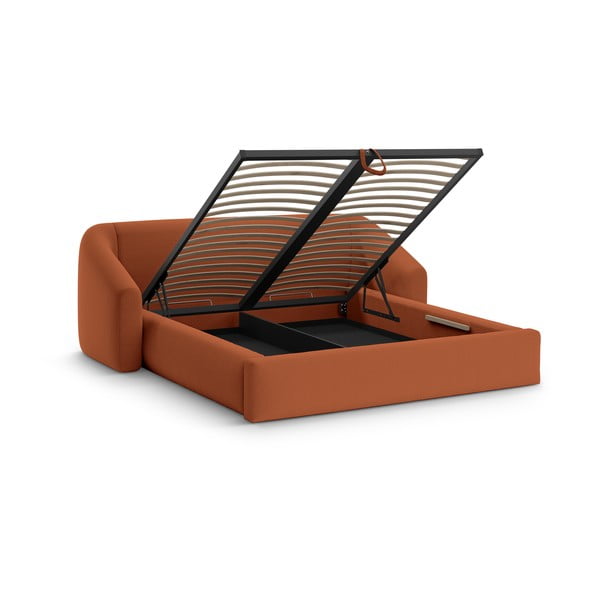 Ceglaste tapicerowane łóżko dwuosobowe ze schowkiem ze stelażem 160x200 cm Campi – Cosmopolitan Design-image-2