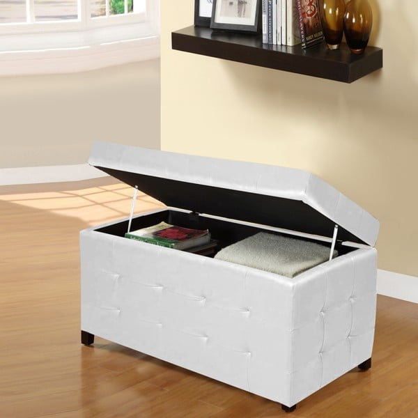 Biały puf ze schowkiem Evergreen House Multi, 84x49 cm-image-1