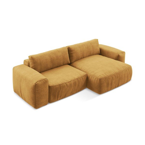 Musztardowy rozkładany narożnik z tkaniny szenilowej (prawostronny/z szezlongiem) Kuki – Makamii-image-3