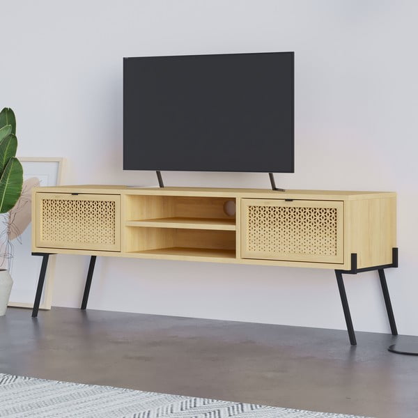 Szafka pod TV w dekorze dębu 140x51 cm Ecrin – Marckeric-image-4