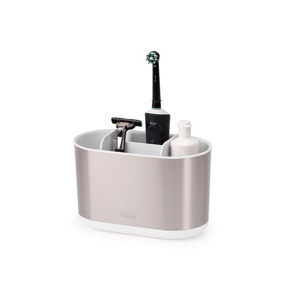 Stojak na szczoteczki do zębów ze stali nierdzewnej w kolorze srebra Duo Steel – Joseph Joseph