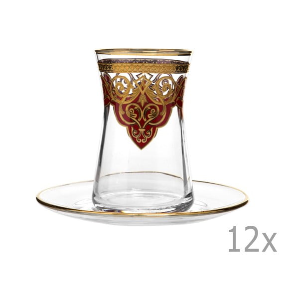 Zestaw 12 tureckich szklanek ze spodkiem Mezzo Ottoman Malo Rojo, 170 ml