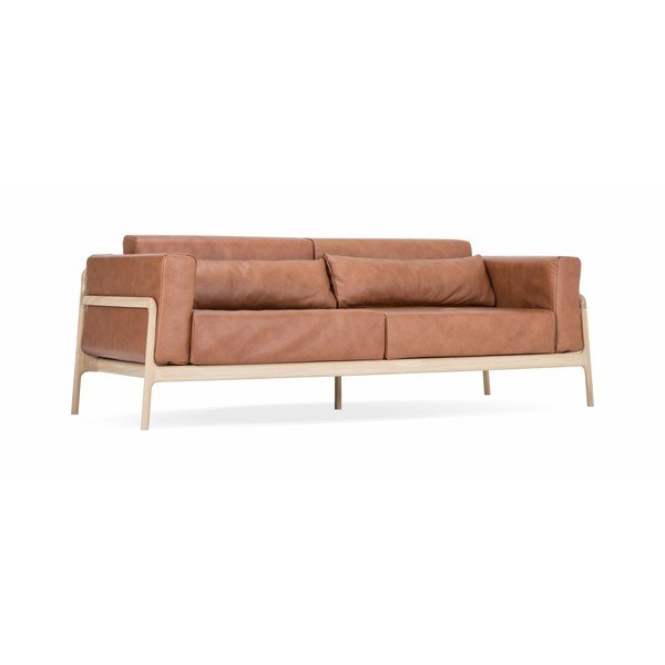 Karmelowa sofa z bawolej skóry z konstrukcją z litego drewna dębowego Gazzda Fawn, 240 cm-image-2