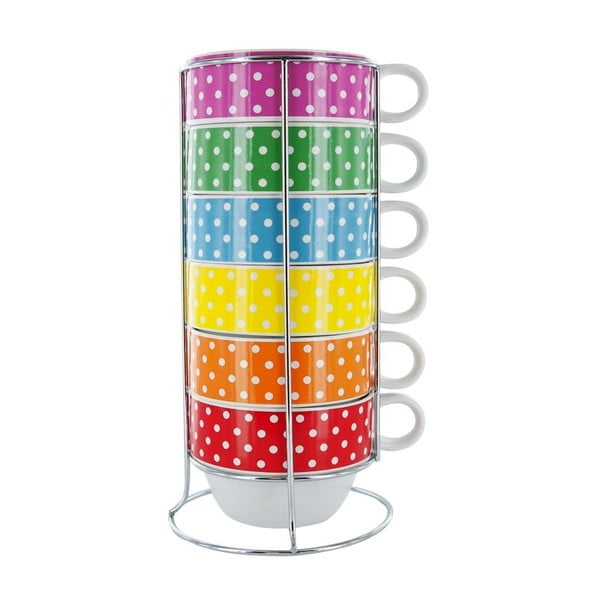 Zestaw 6 kubków na stojaku Café Latte Mini Dots