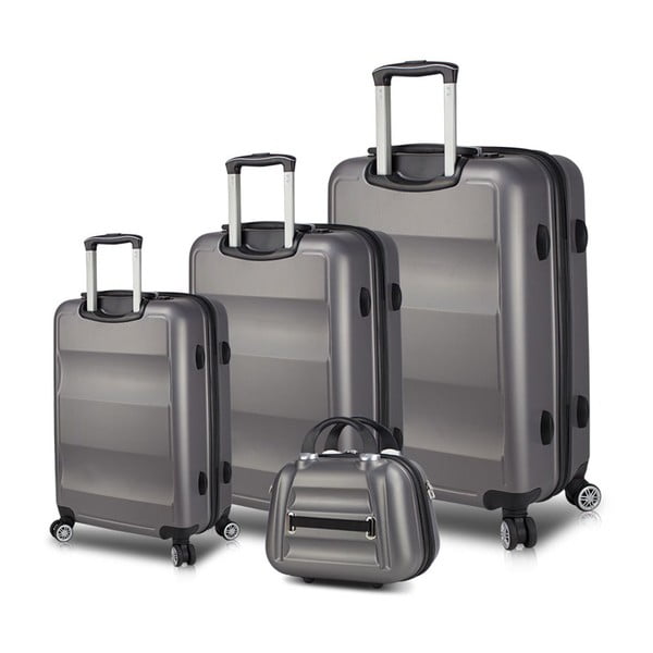Zestaw 3 szarych walizek na kółkach z USB i kuferka podróżnego My Valice LASSO Travel Set