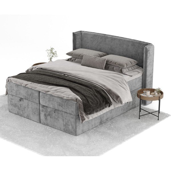 Szare łóżko boxspring ze schowkiem 160x200 cm Passion – Maison de Rêve-image-2
