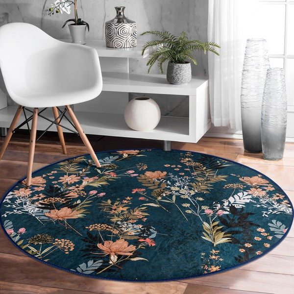 Ciemnoniebieski okrągły dywan odpowiedni do prania i robotów sprzątających ø 80 cm Comfort – Mila Home-image-3