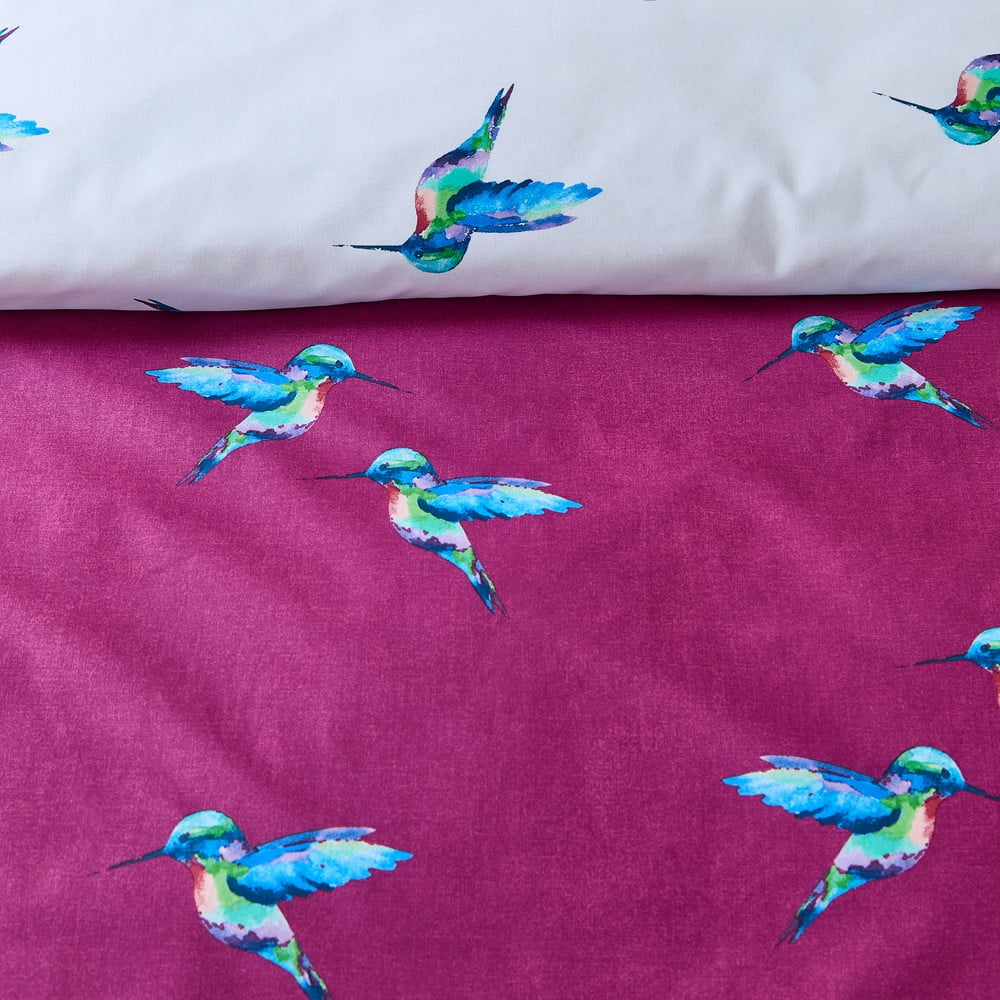 Biało-fioletowa bawełniana pościel jednoosobowa 135x200 cm Hummingbird – Their Nibs (zdjęcie 5)