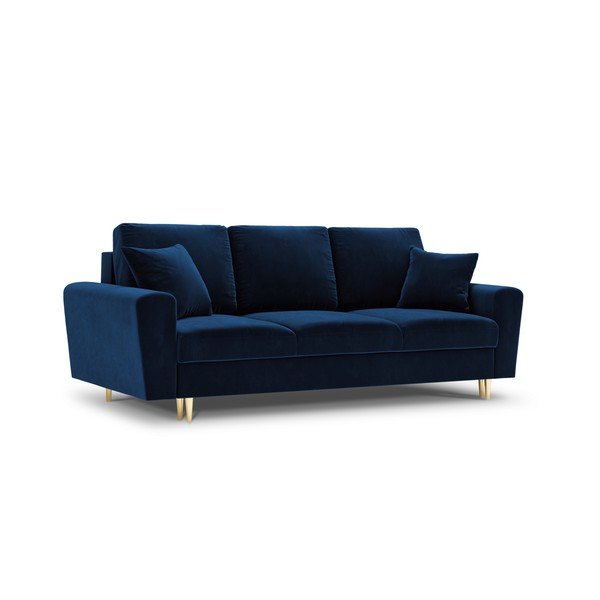 Niebieska aksamitna rozkładana sofa ze schowkiem 235 cm Kyoto – Cosmopolitan Design-image-1