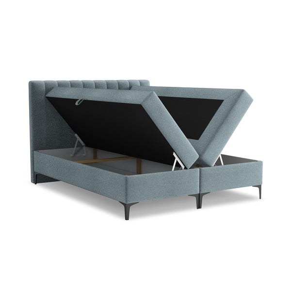 Jasnoniebieskie łóżko kontynentalne ze schowkiem 180x200 cm Puhala – Makamii-image-1